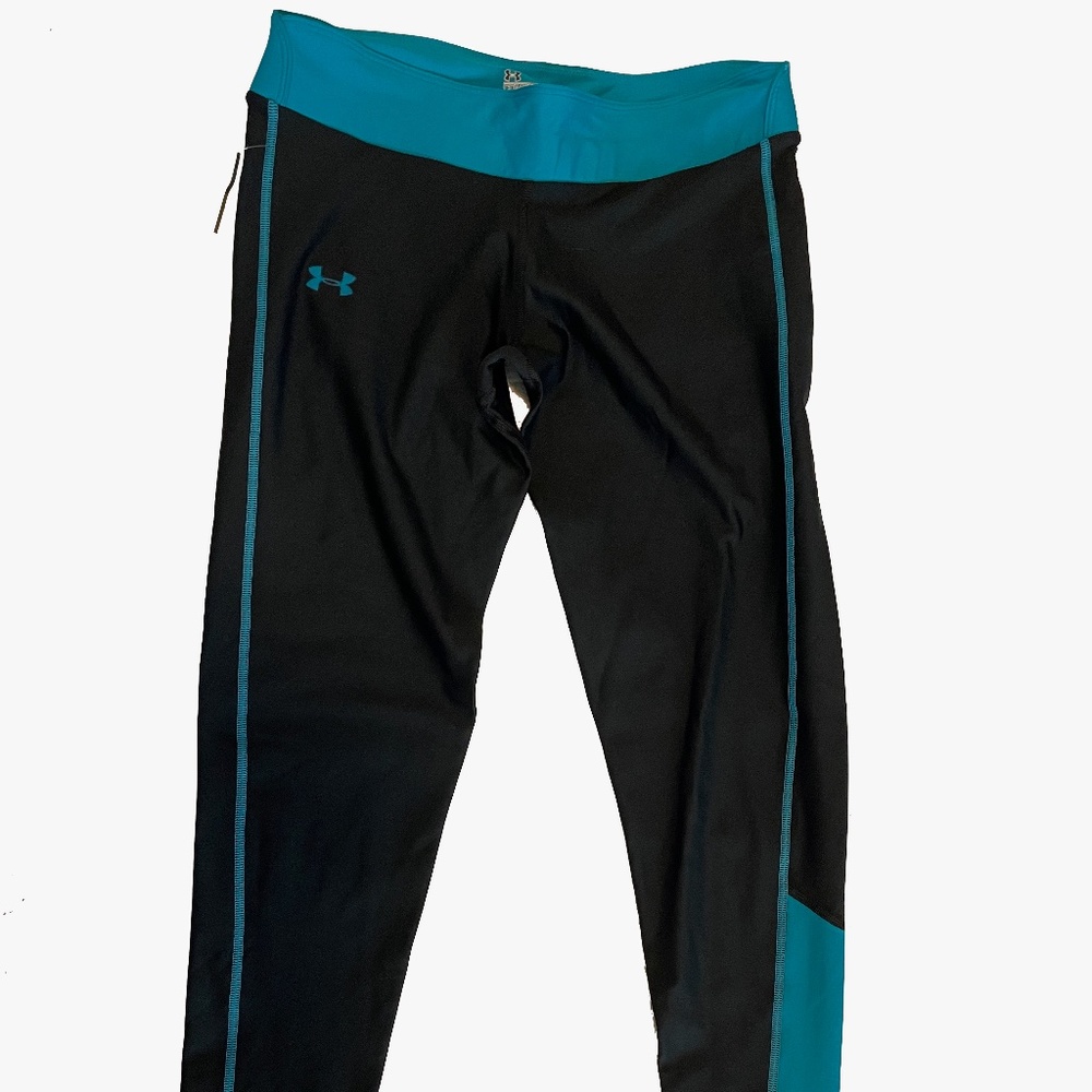 UNDER ARMOUR Black and Turquoise Compression Pants   Size L.  NWT
